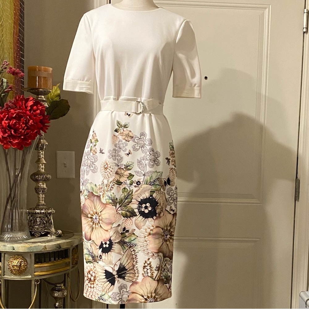 Ted Baker Cream Dress with Subtle Floral Design